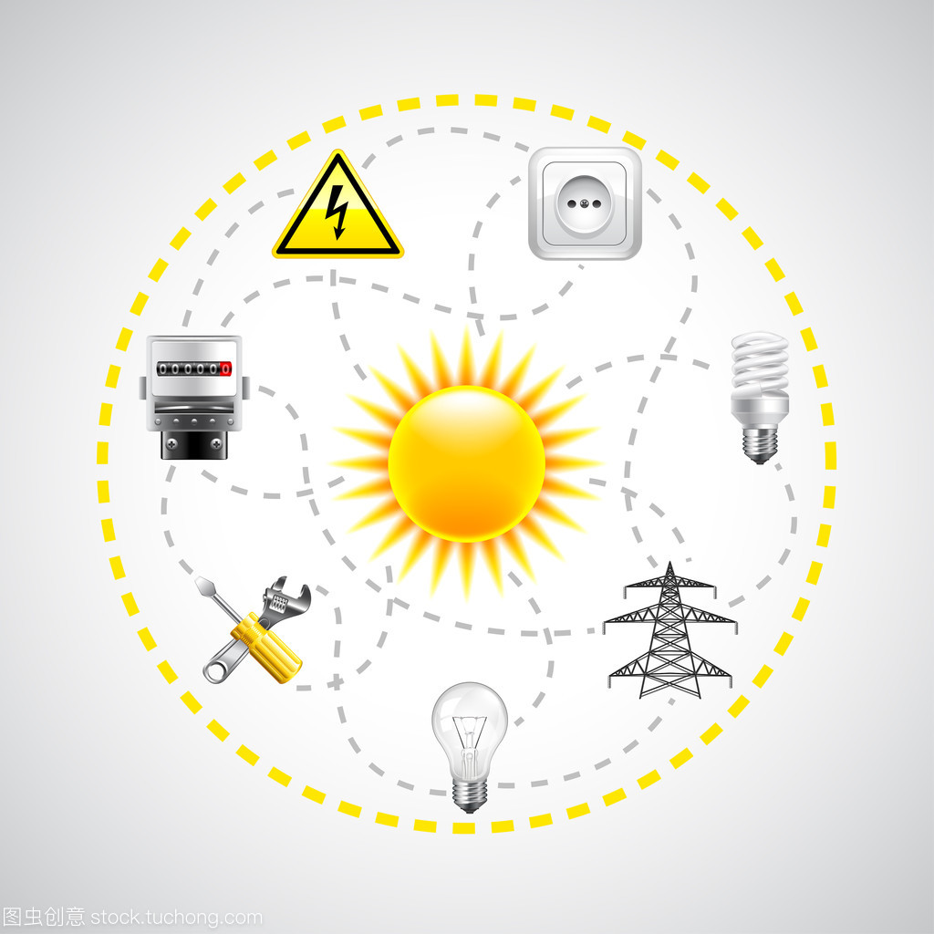 太陽和電力工具,用虛線連接